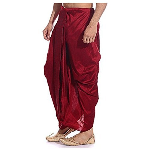 Royal Kurta Men's Silk Blend Free Size Ready to Wear Dhoti (Maroon) - Image 3