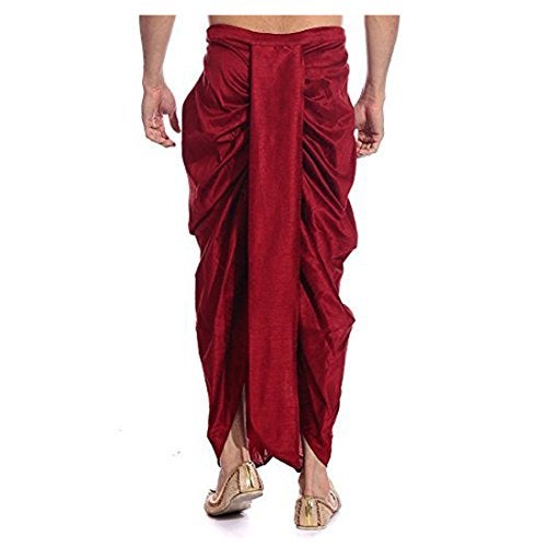 Royal Kurta Men's Silk Blend Free Size Ready to Wear Dhoti (Maroon) - Image 2