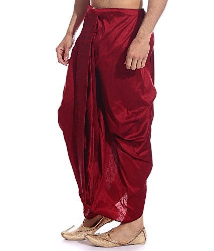 Royal Kurta Men's Silk Blend Free Size Ready to Wear Dhoti (Maroon) - Image 4