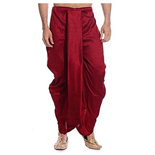 Royal Kurta Men's Silk Blend Free Size Ready to Wear Dhoti (Maroon) - Image 1