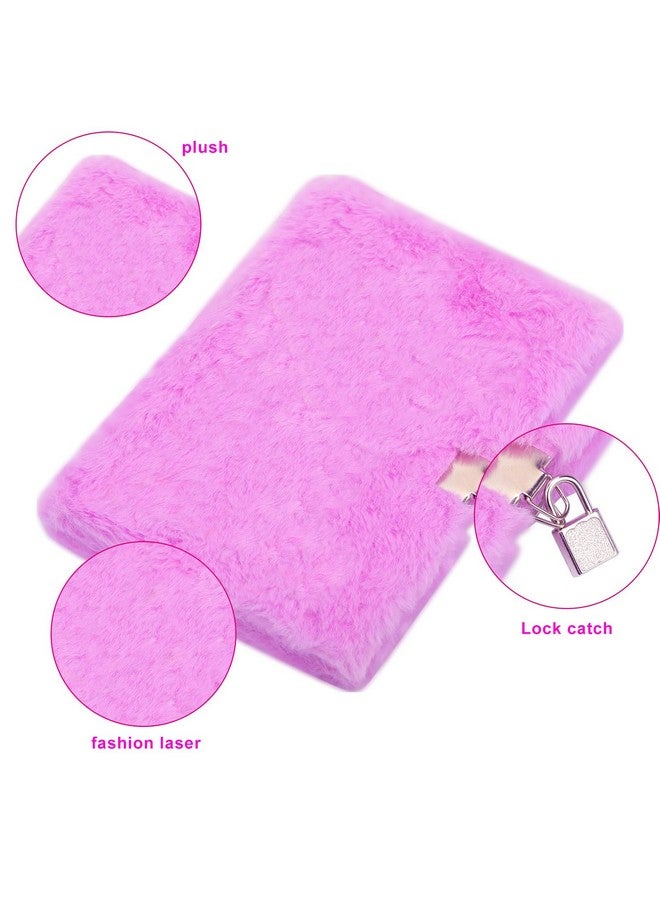 Hicdaw Hicdaw 11Pcs Plush Diary with Lock, Journal Set with Notebook Pencil Case Keychain Bracelet and Photo Stickers for Girls Kids Writing and Drawing  - Image 3