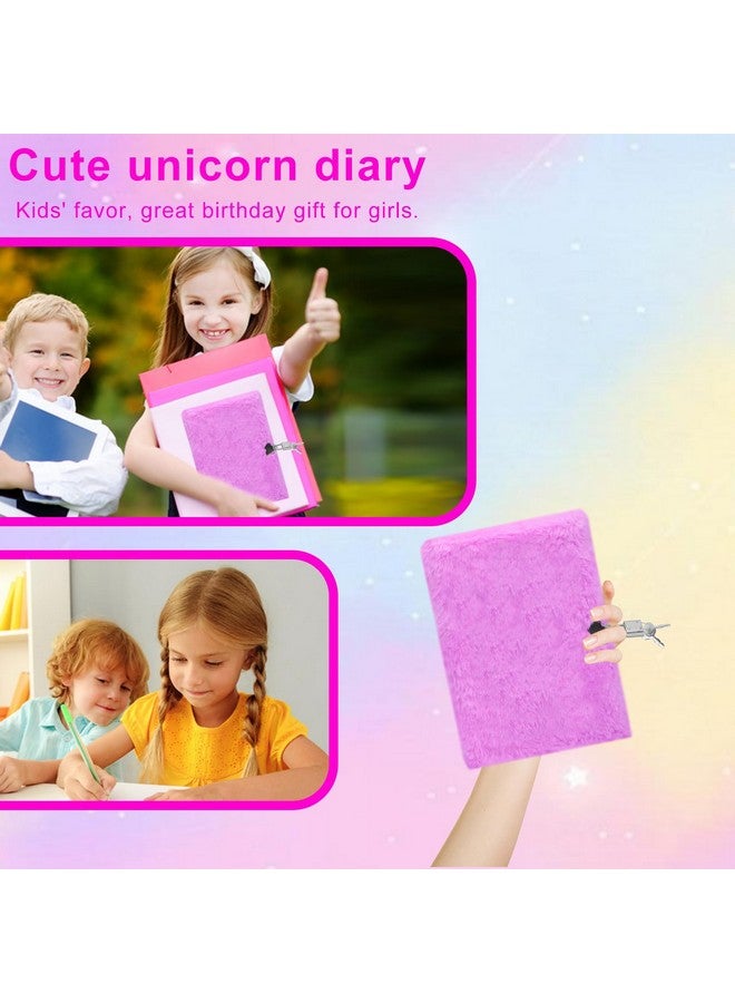 Hicdaw Hicdaw 11Pcs Plush Diary with Lock, Journal Set with Notebook Pencil Case Keychain Bracelet and Photo Stickers for Girls Kids Writing and Drawing  - Image 5