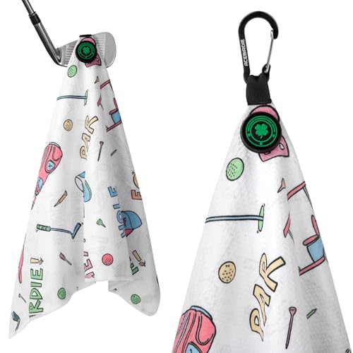 Acebirdie Magnetic Golf Towel for Golf Bags Microfiber Fabric Waffle Pattern Towels for Men or Women, Magnet Golf Towel with Heavy Duty Carabiner Clip Golf Accessories (Golf Carts) - Image 1