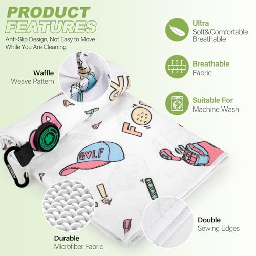 Acebirdie Magnetic Golf Towel for Golf Bags Microfiber Fabric Waffle Pattern Towels for Men or Women, Magnet Golf Towel with Heavy Duty Carabiner Clip Golf Accessories (Golf Carts) - Image 5