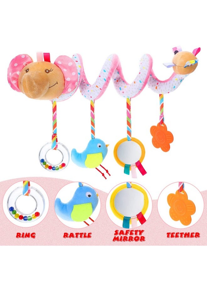 Civaner - Car Seat Toys Spiral Car Seat Toy For Babies Girl Over 6 Months Infant Stroller Toys Elephant Crib Hanging Spiral Plush Toy For Stroller Car Travel Activity (Delicate) - Image 1