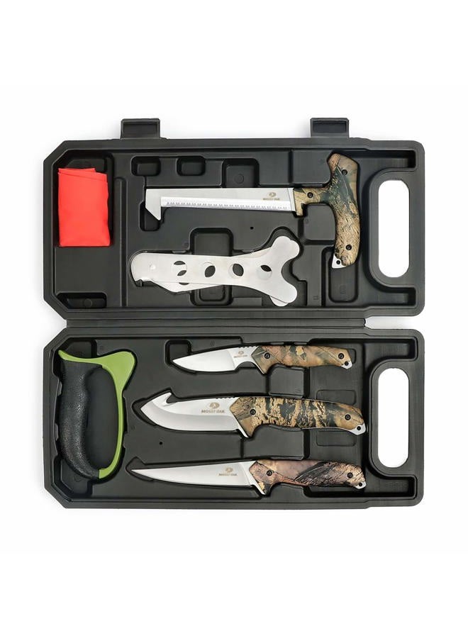 Mossy Oak Hunting Ground Dressing Kit - Portable Butcher Game Processor Set with Fixed Blade Full Tang 8-PIECE 8-Piece - Image 1
