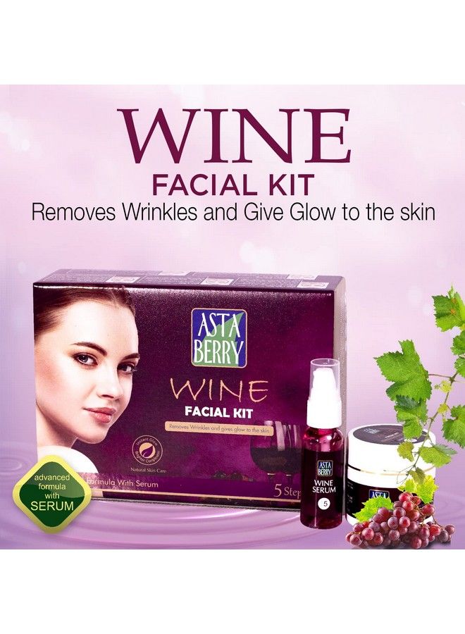 Astaberry Wine Facial Kit Medium 5 Steps With Serum For Women ; Remove Wrinkles & Glowing Skin ; Goodness Of Red Grape Extracts ; Aloe Vera Extract & Olive Oil ; For All Type Skin 270 Ml - Image 3