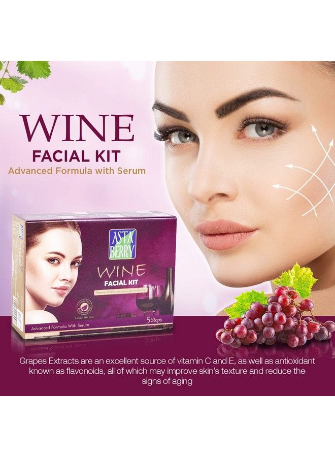 Astaberry Wine Facial Kit Medium 5 Steps With Serum For Women ; Remove Wrinkles & Glowing Skin ; Goodness Of Red Grape Extracts ; Aloe Vera Extract & Olive Oil ; For All Type Skin 270 Ml - Image 5