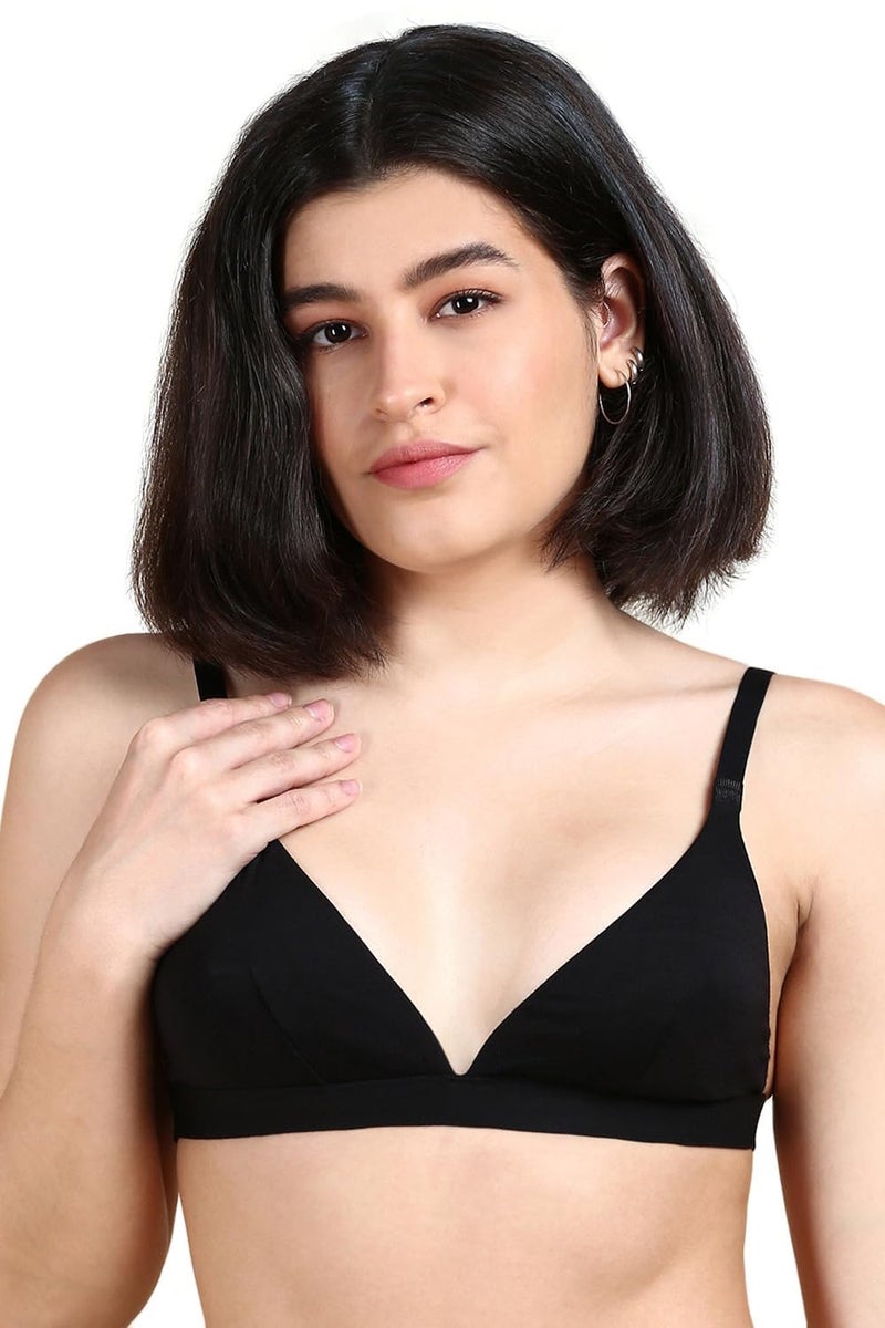 Circus &Circus Women's Puresoft True Fit Triangle Non Padded Bra | Deep Neck Plunge Bra | Triangle Low Coverage Bra | Onyx, Medium, Black - Image 1