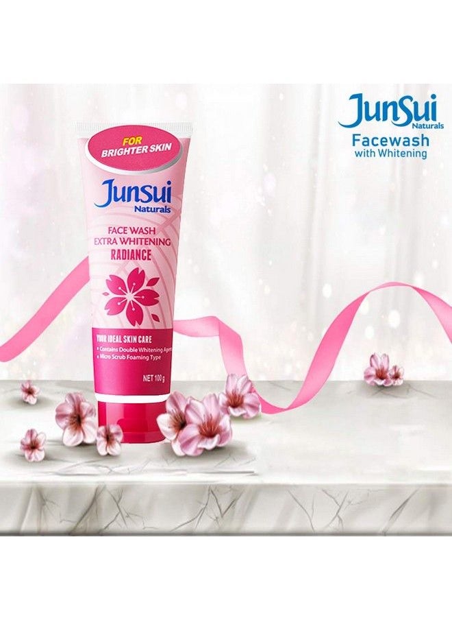 Junsui Naturals Face Wash Extra Radiance 100Gm; Powered With Sakura & Yam Bean Extracts; Micro Scrub Foaming Type; Skin Brightening Face Wash For Girls & Women Daily Use; Pack Of 2  - Image 4