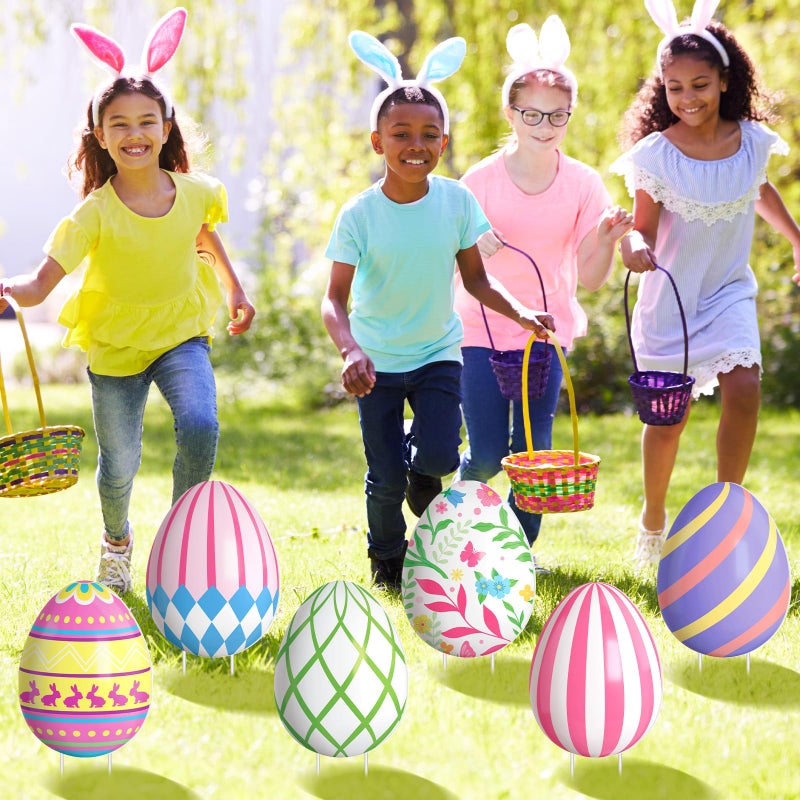 GlikCeil 6 Pcs Large Easter Eggs Yard Signs Easter Outdoor Lawn Decorations Waterproof Eggs Lawn Signs with Stakes for Spring Outdoor Garden Lawn Decoration, 22 x 17 inches - Image 4