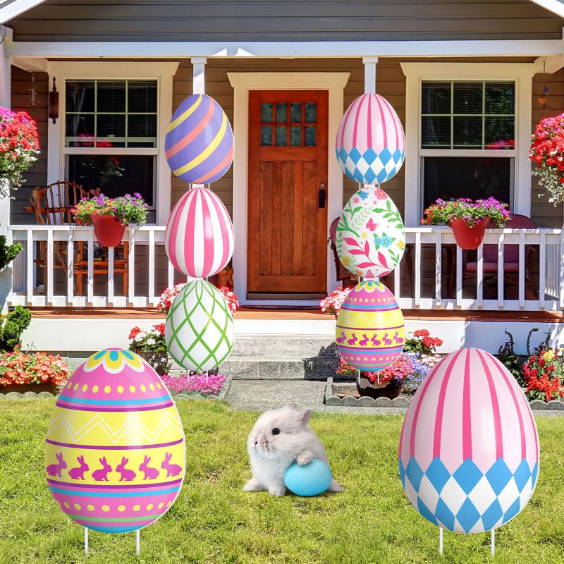 GlikCeil 6 Pcs Large Easter Eggs Yard Signs Easter Outdoor Lawn Decorations Waterproof Eggs Lawn Signs with Stakes for Spring Outdoor Garden Lawn Decoration, 22 x 17 inches - Image 3