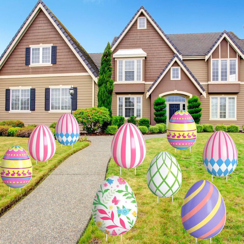 GlikCeil 6 Pcs Large Easter Eggs Yard Signs Easter Outdoor Lawn Decorations Waterproof Eggs Lawn Signs with Stakes for Spring Outdoor Garden Lawn Decoration, 22 x 17 inches - Image 5