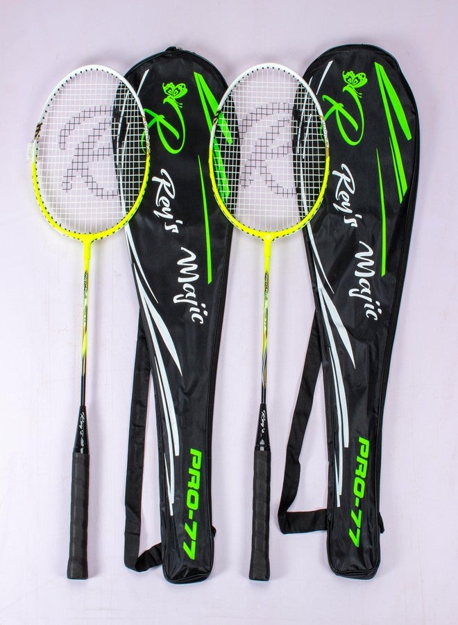 Rey's Majic Badminton Racket Pro-77 Pack of 2 Racquets Lime Green and White with Carry Bag - Image 3