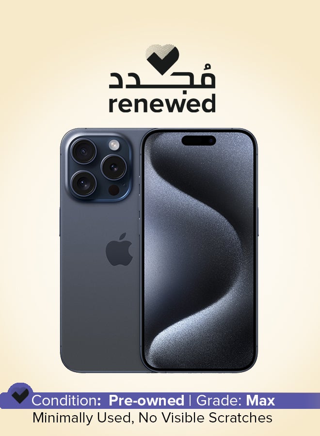 ابل  مجدد - آيفون 15 برو 128 جيجابايت أزرق تيتانيوم 5G مع فيس تايم - النسخة الأمريكية (e-SIM فقط) - Image 1