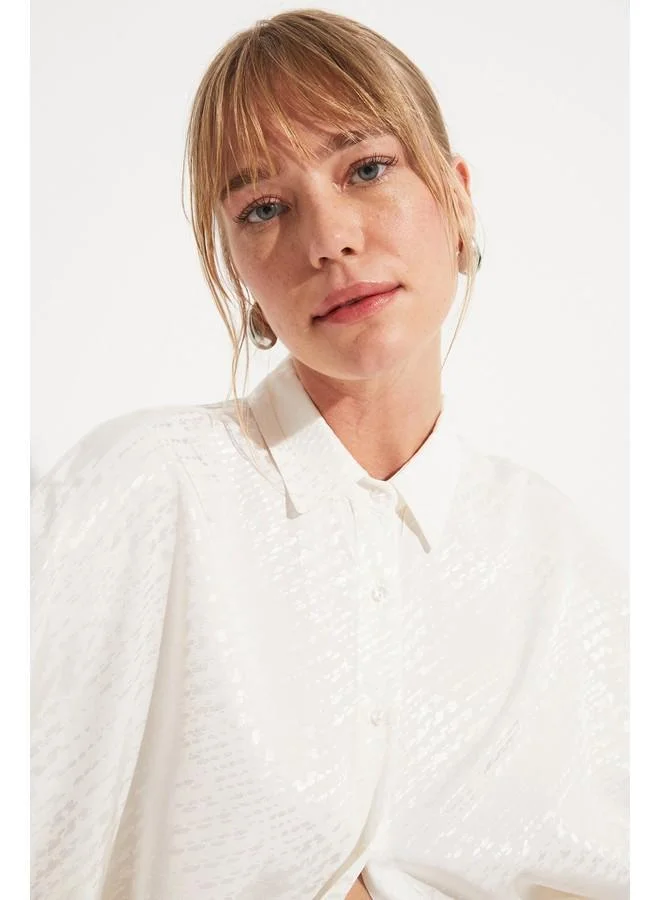 JUNE June Exclusive Women Boyfriend/Wide Fit 100% Viscose Self-Patterned Shirt Ecru