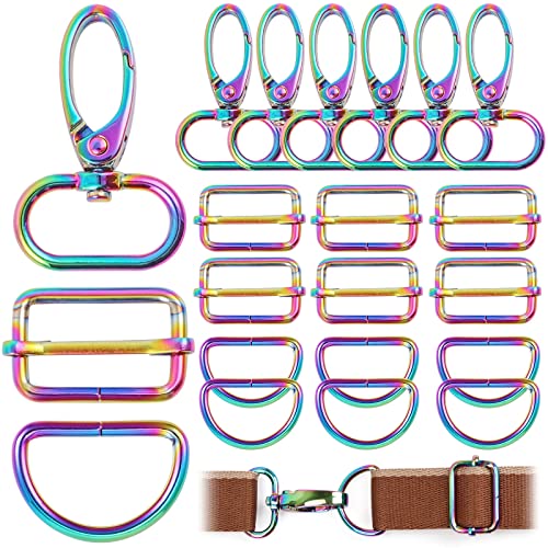 PECMER Rainbow Swivel Hardware Buckles D Ring Clasp Set 1" Lanyard Snap Hooks 18 Pcs Purse Bag Making Hardware for Purses Straps Bag Keychain DIY Craft Project 25mm - Image 1