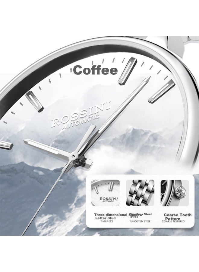 Rossini Men's Watch Luminous Dual Calendar Mechanical White Dial Steel Strap 5230191 Birthday Gift - Image 2