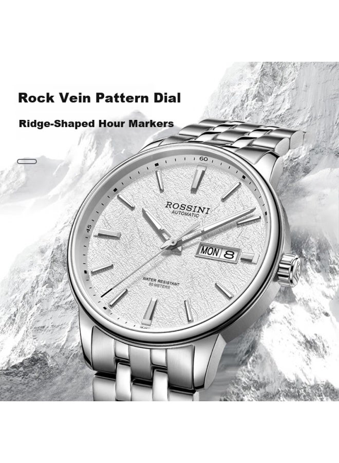 Rossini Men's Watch Luminous Dual Calendar Mechanical White Dial Steel Strap 5230191 Birthday Gift - Image 4