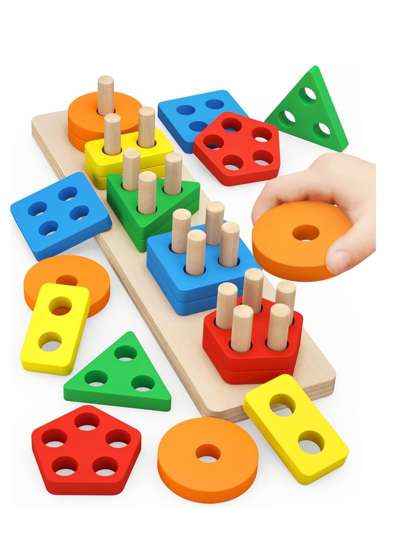 Montessori Toys for 1 to 3-Year-Old Boys Girls Toddlers, Wooden Sorting & Stacking Toys for Toddlers and Kids