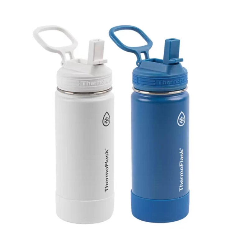 Thermoflask Set of 2 16 oz Stainless Steel Bottles (White/Blue) - Image 1