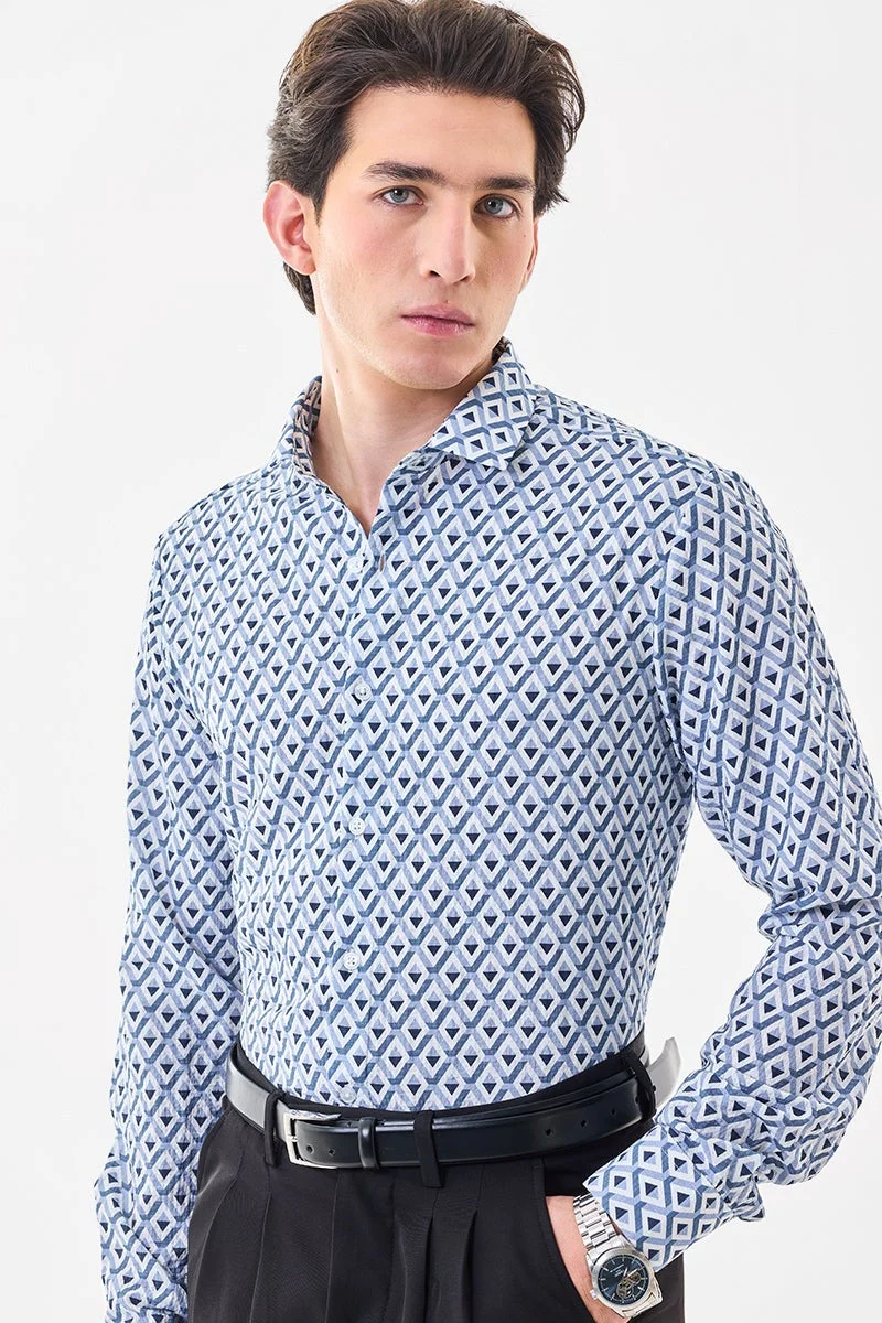 SNITCH Geometric Slim Fit Crushed Shirt