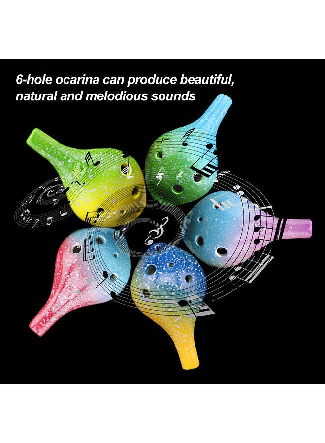 Generic 6 Holes Ceramic Ocarina Alto C Simple Starry Style Musical Instrument with Lanyard Music Score for Music Lover and Learner - Image 2