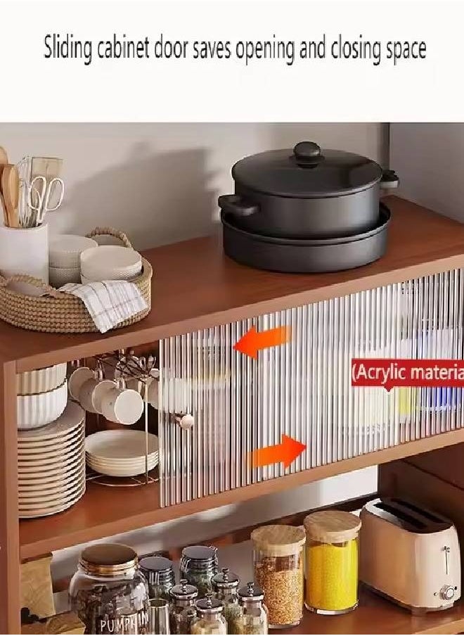 keke Tall Wooden Kitchen Storage Cabinet with Sliding Glass Doors Multi Tier Organizer for Pantry Appliances & Utensils Size 95cm 31cm 163cm  - Image 4