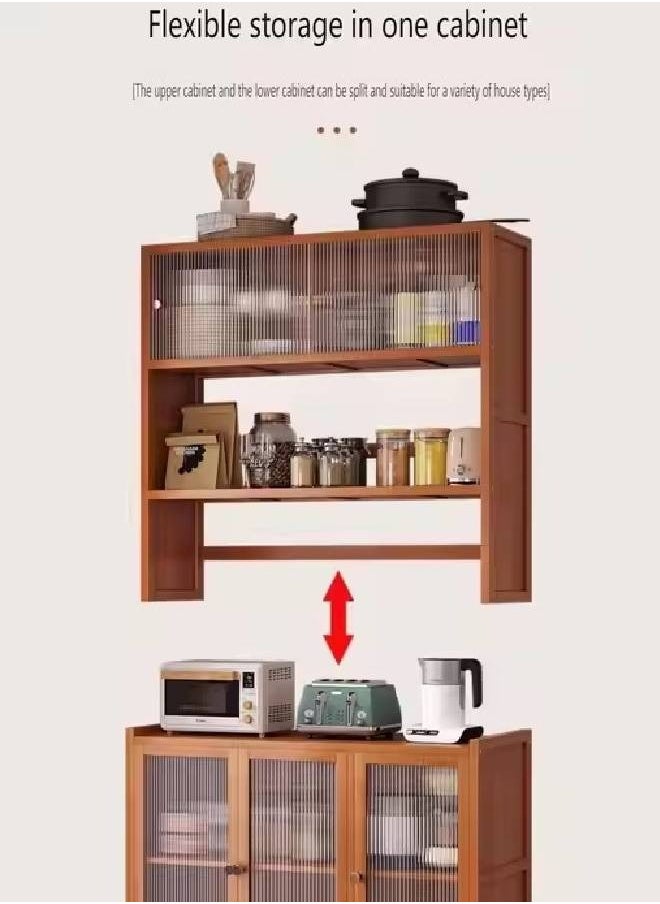 keke - Tall Wooden Kitchen Storage Cabinet with Sliding Glass Doors Multi Tier Organizer for Pantry Appliances & Utensils Size 95cm 31cm 163cm - Image 1