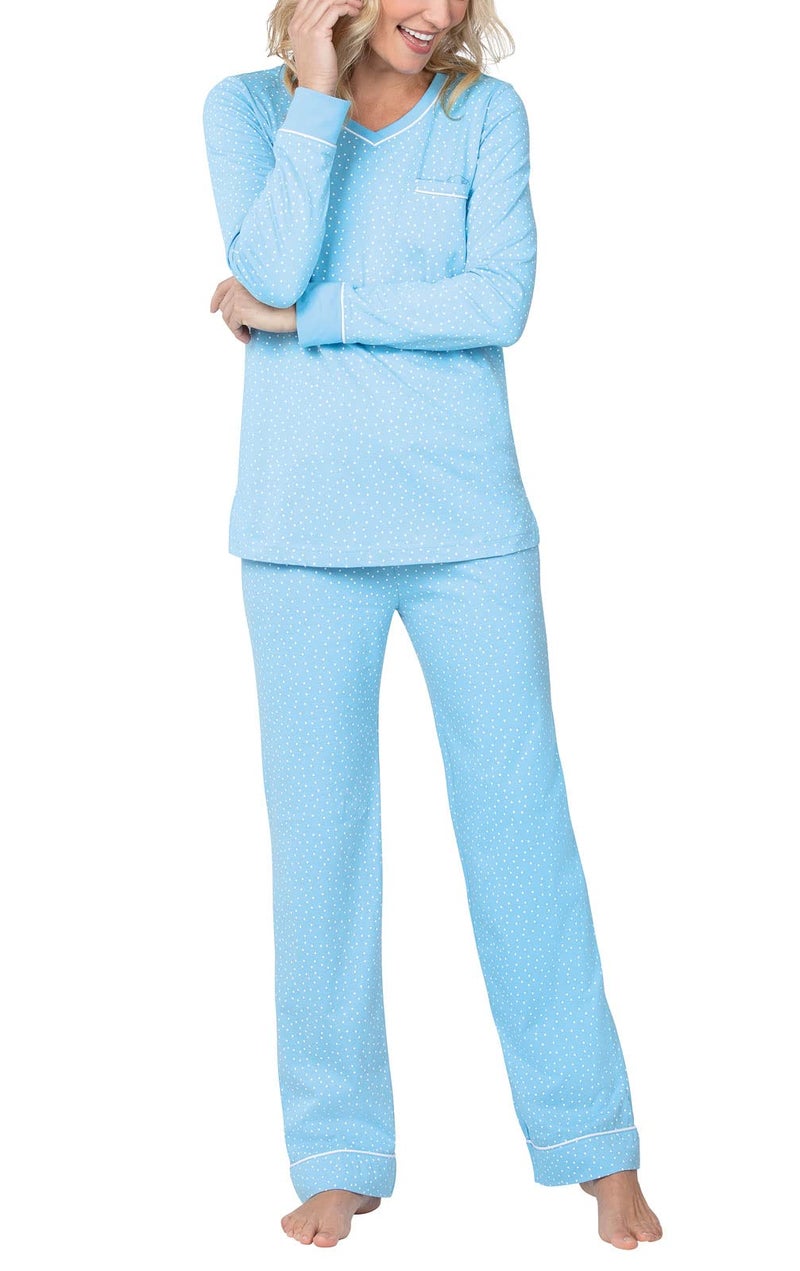 PajamaGram Blue Polka Dot Long Sleeve PJ Women LG
