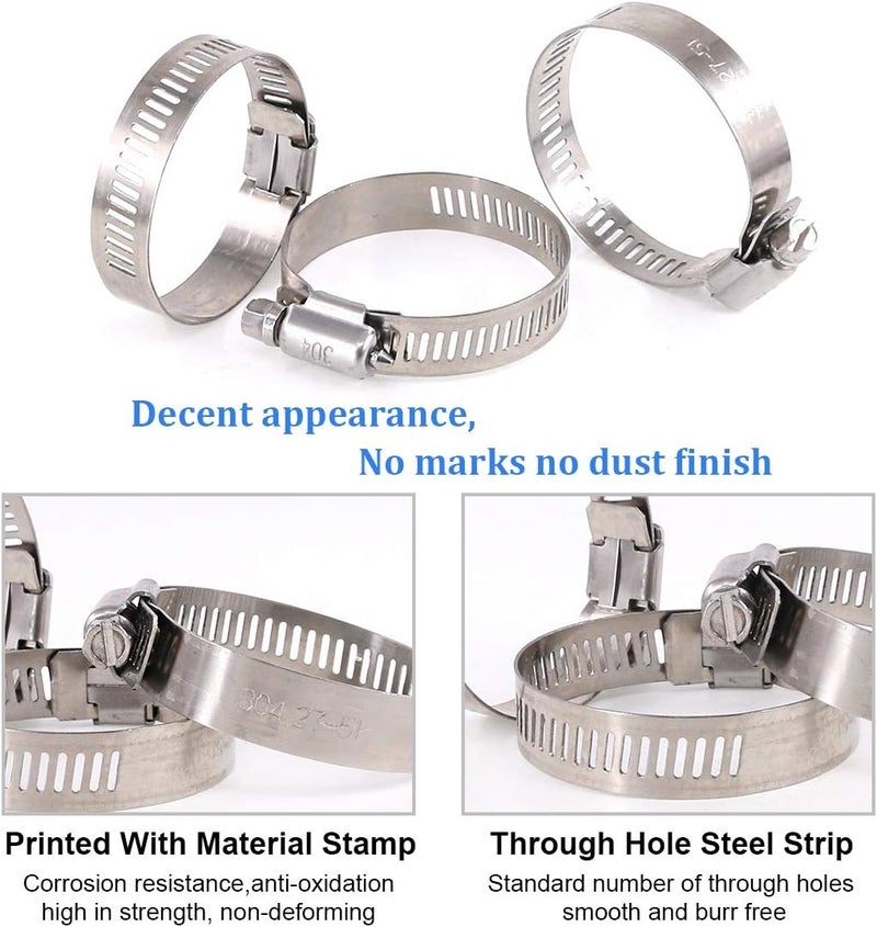 Glarks 20Pcs 304 Stainless Steel Adjustable 27-51MM Range Worm Gear Hose Clamps Assortment Kit, Fuel Line Clamp for Water Pipe, Plumbing, Automotive and Mechanical Application (27-51MM) - Image 5