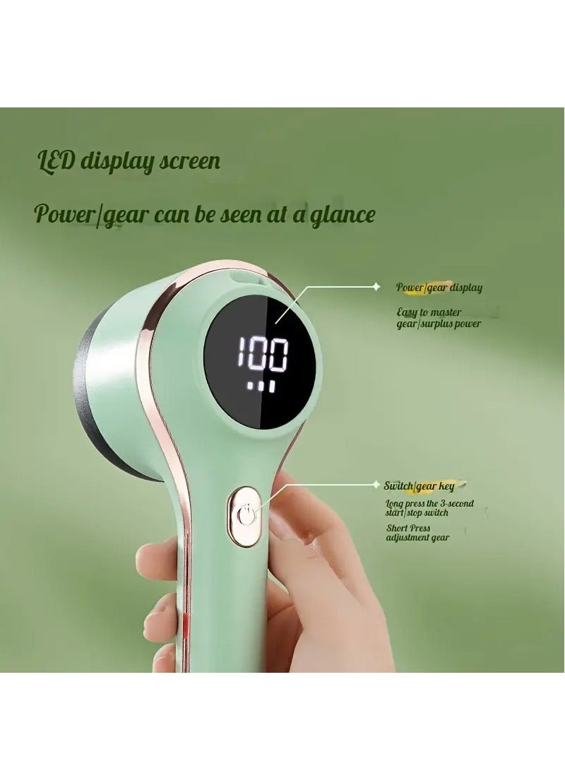 Fabric Shaver and Lint Remover, Electric Lint Remover, USB Rechargeable Model Sweater Defuzzer, 3 Speed Sweater Defuzzer with LED Display Screen for Clothes, Furniture (Green)