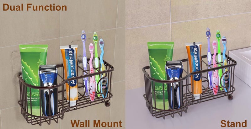 Simple Houseware 6 Slots Toothbrush Holder Adhesive Wall Organizer, Bronze - Image 2