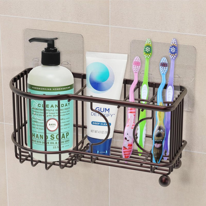 Simple Houseware 6 Slots Toothbrush Holder Adhesive Wall Organizer, Bronze - Image 1