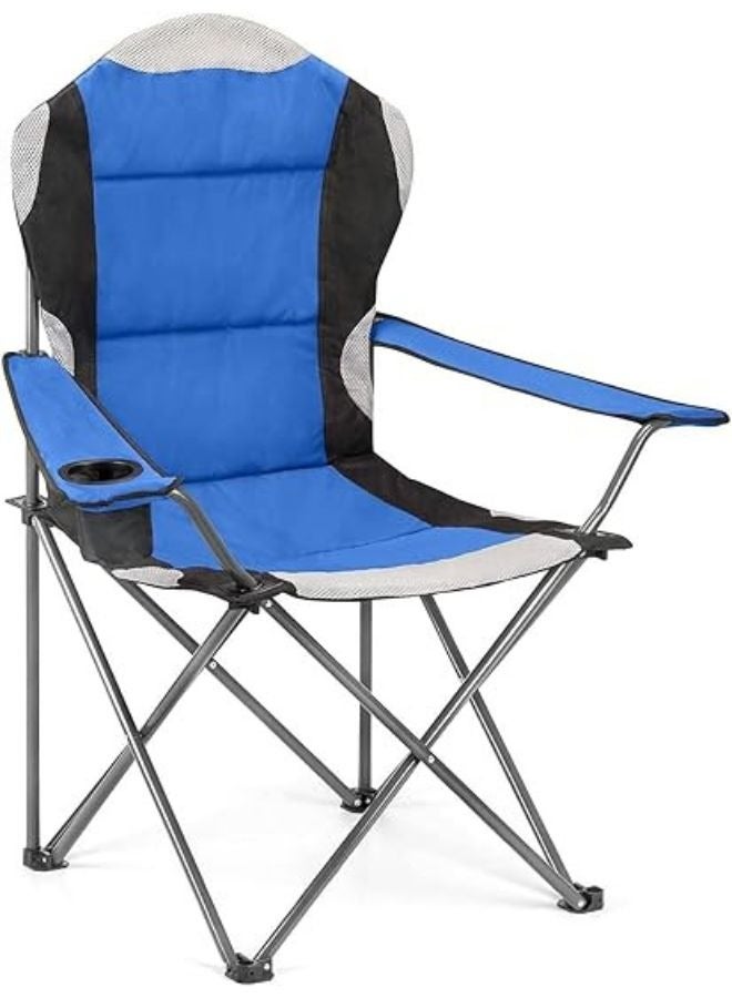 Harmony Home Harmoney Home Heavy-Duty Folding Camping Chair – Luxury Padded High-Back Chair with Cup Holder – Blue Alloy Steel Frame (60 x 60 x 105 cm)  - Image 1