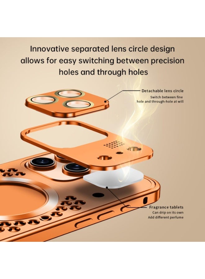 عام غطاء عطري فاخر بإطار ألومنيوم معدني لآيفون 17 برو ماكس، متوافق مع ماج سيف بغطاء مثقوب للشعار. - Image 2