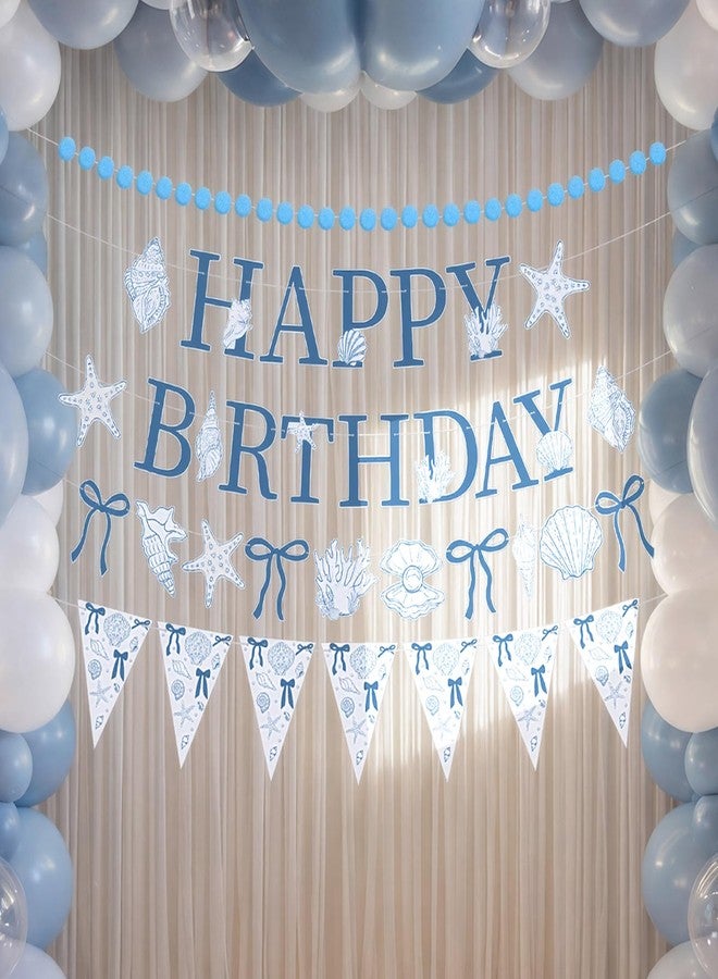Moukeren 5 Pcs Seashell Birthday Party Decorations Blue Bow Starfish and Seashell Happy Birthday Banner Garland for Under The Sea Summer Mermaid Baby Shower Party Decorations - Image 3