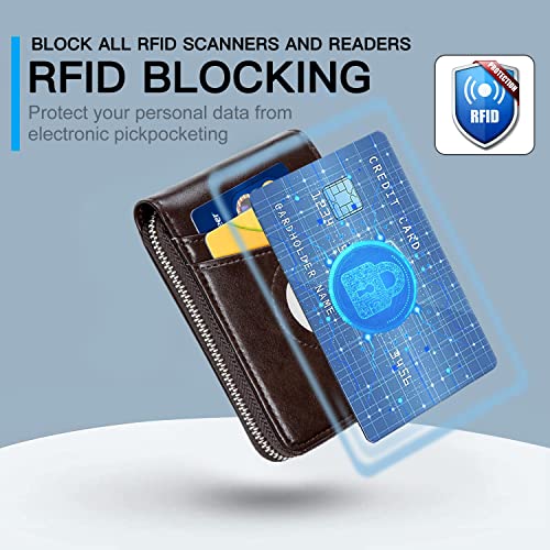 Huztencor AirTag Wallet, Mens Zipper RFID Slim Leather Credit Card Wallet With Built-in Case Holder for Apple AirTag - Oil Coffee - Image 5