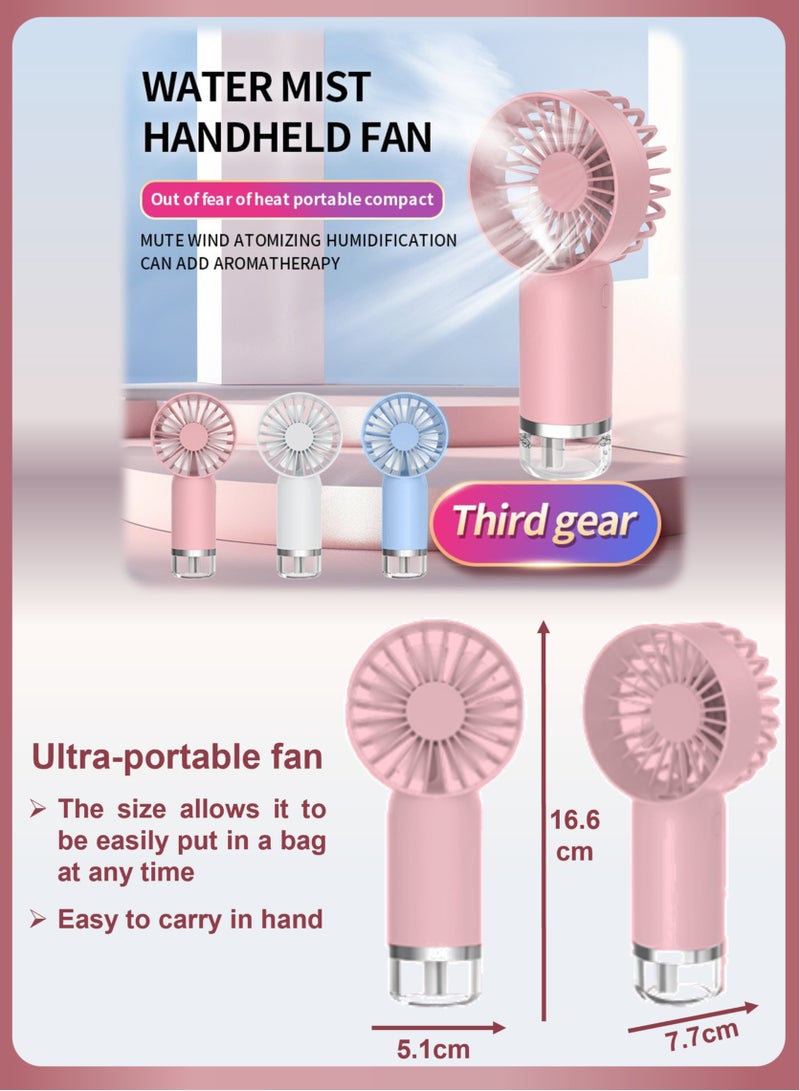 YooA 3 Adjustable Speed Handheld Rechargeable Mist Fan/Portable Mini Fan | Air Conditioner Fan Strong Power, TYPE-C Quick Charge, 500mAh, Hand Held for Sports/Outdoor/Camping/Travel/Office/(Pink)  - Image 3