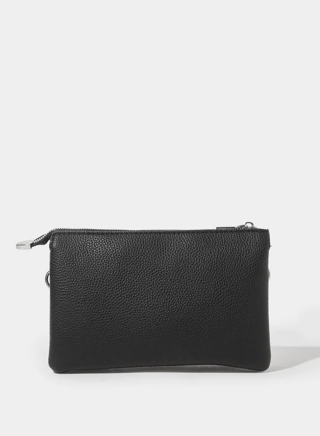Styli Black Studded Clutch Bag with Wrist Strap