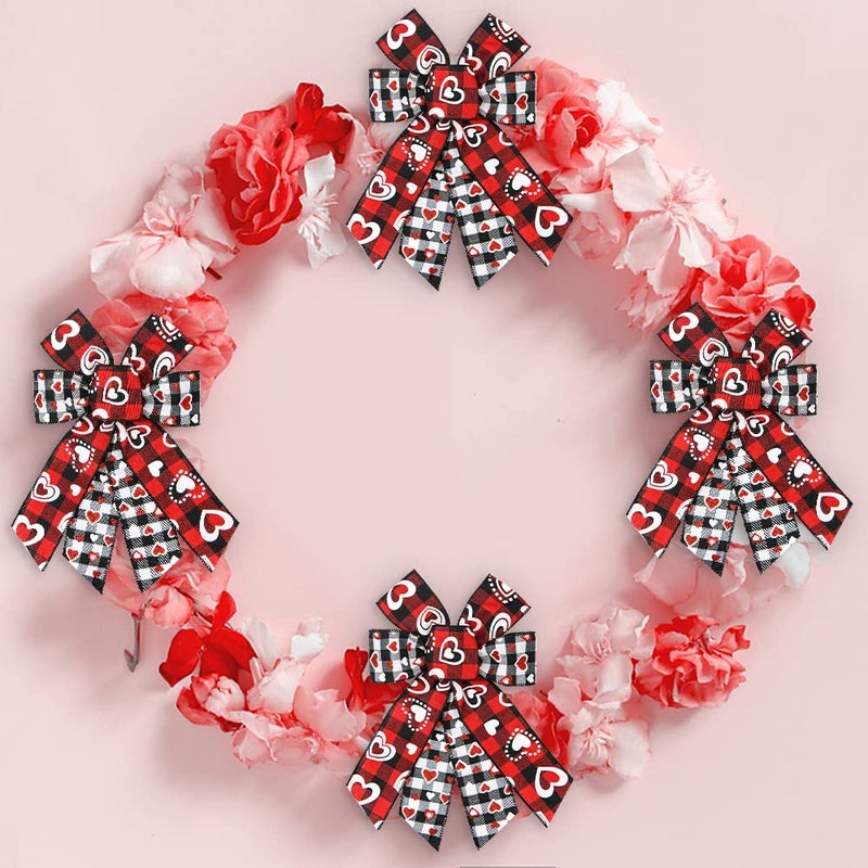 Hying Valentine's Day Glitter Heart Ribbons for Wreath Bows Wrapping Gifts, Black and White Buffalo Plaid Ribbons for Valentine's Day Wedding Decoration DIY Crafts, 2.48" X 10 Yards Wired Edge Burlap Ribbon - Image 4
