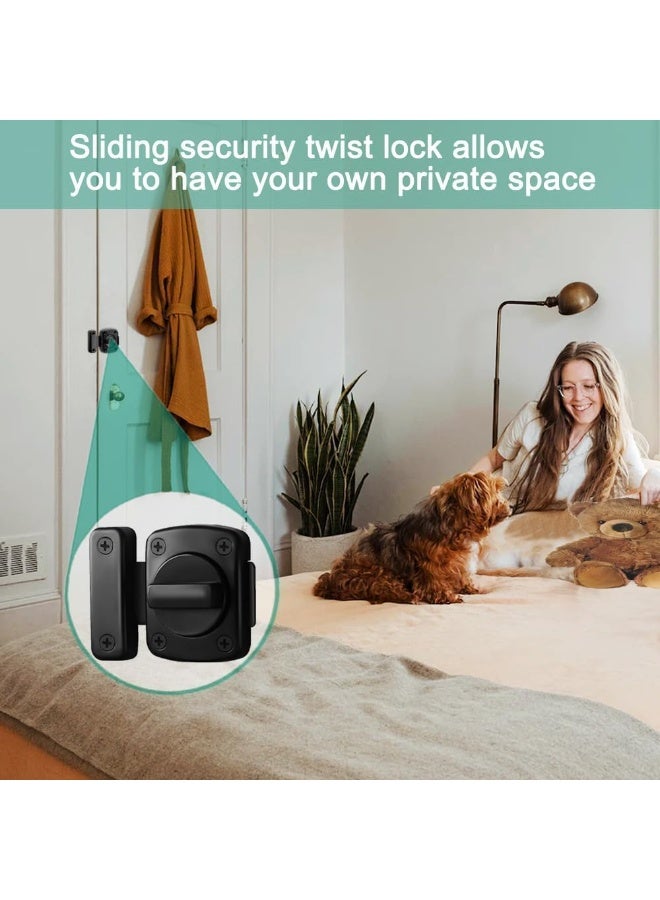 Door Sliding Bolt Latch, 2Pcs Bathroom Latch Rotate Bolt Gate Latch Door Lock, Additional Fixed Anti-Theft Lock for Left and Right, Zinc Alloy Latch for Balcony Toilet Window (Black) - Image 5