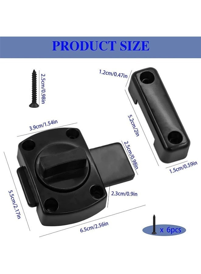 Door Sliding Bolt Latch, 2Pcs Bathroom Latch Rotate Bolt Gate Latch Door Lock, Additional Fixed Anti-Theft Lock for Left and Right, Zinc Alloy Latch for Balcony Toilet Window (Black) - Image 2