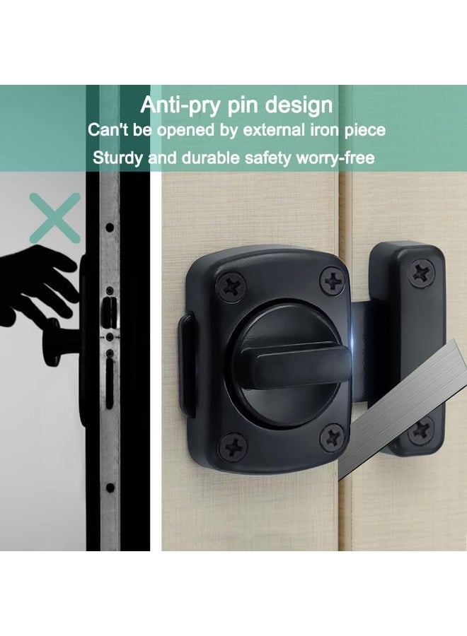 Door Sliding Bolt Latch, 2Pcs Bathroom Latch Rotate Bolt Gate Latch Door Lock, Additional Fixed Anti-Theft Lock for Left and Right, Zinc Alloy Latch for Balcony Toilet Window (Black) - Image 4