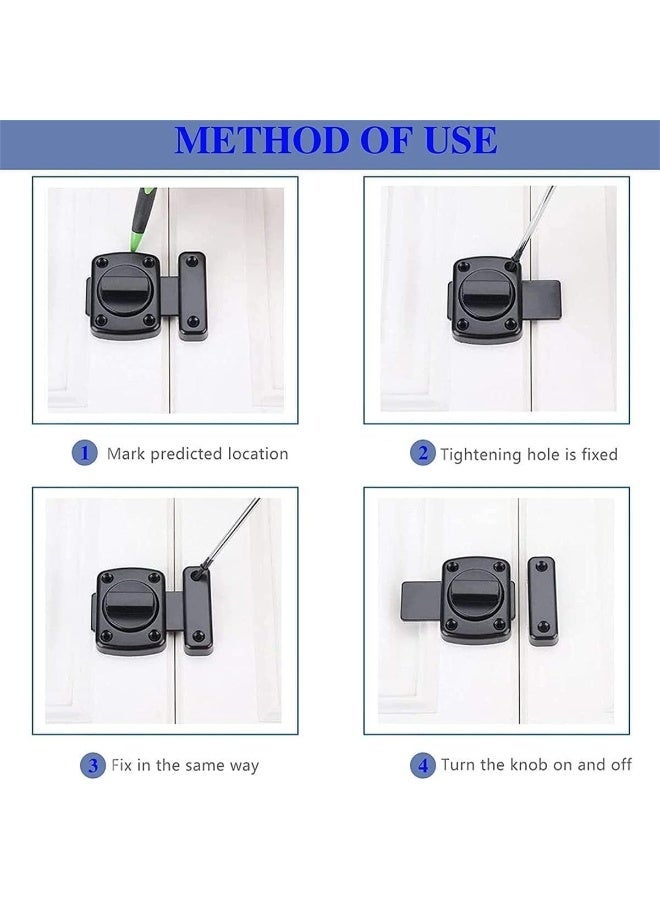 Door Sliding Bolt Latch, 2Pcs Bathroom Latch Rotate Bolt Gate Latch Door Lock, Additional Fixed Anti-Theft Lock for Left and Right, Zinc Alloy Latch for Balcony Toilet Window (Black) - Image 3