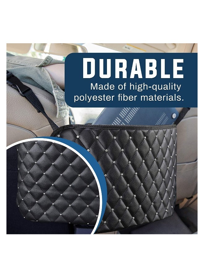 Car Seat Storage Organizer and Handbag Holder, Car Purse Handbag Holder Between Seats, Barrier For Backseat Pets Kids, Organizers Net Pocket for Front Seat, Car Accessory for Women (Black+Diamond) - Image 5