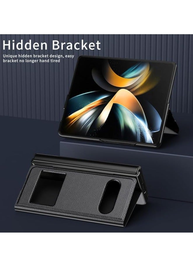 عام غطاء شامل لجهاز Samsung Galaxy Z Fold 6 5G القابل للطي، مزود بثقب لمشاهدة الوقت والرد على المكالمات مجانًا، ويأتي مع وظيفة Stand. يحمي الجهاز من السقوط ويتميز بتصميم يناسب الاستخدامات العملية. - Image 4