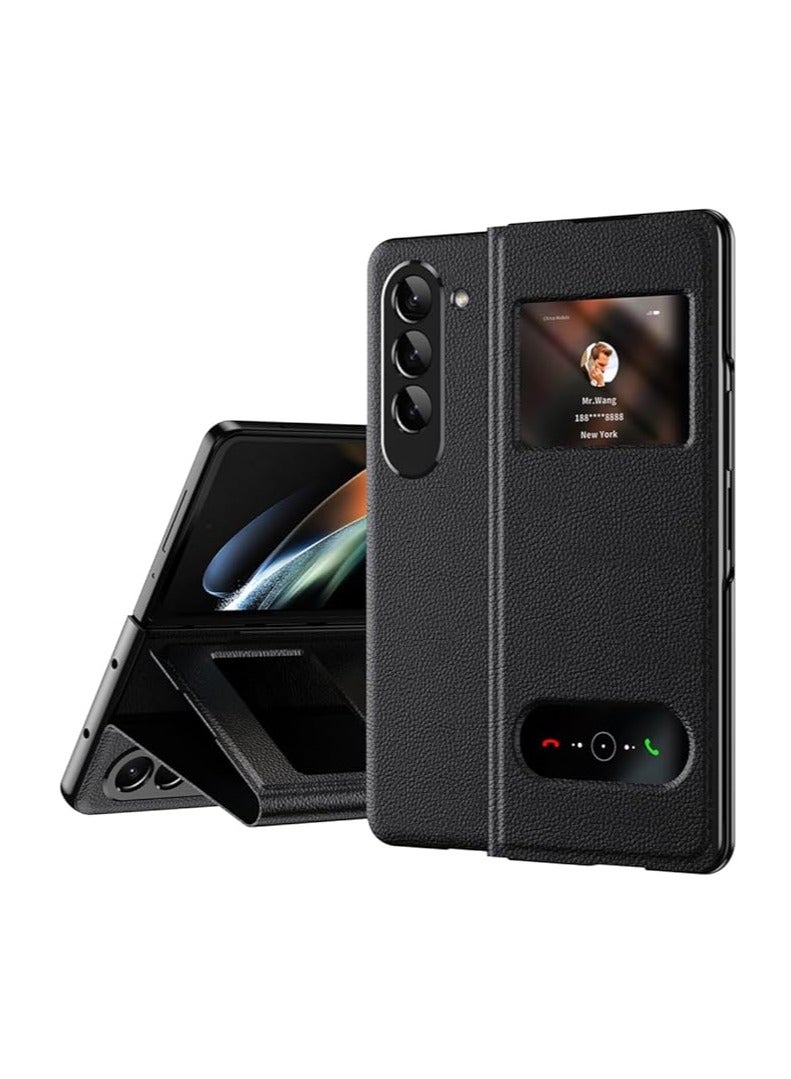 عام غطاء شامل لجهاز Samsung Galaxy Z Fold 6 5G القابل للطي، مزود بثقب لمشاهدة الوقت والرد على المكالمات مجانًا، ويأتي مع وظيفة Stand. يحمي الجهاز من السقوط ويتميز بتصميم يناسب الاستخدامات العملية. - Image 1