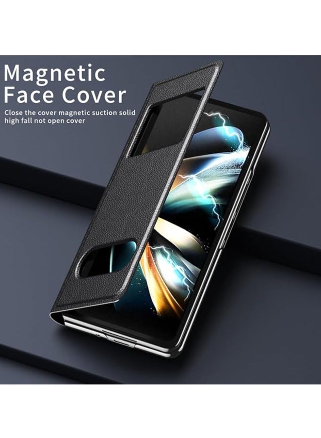 عام غطاء شامل لجهاز Samsung Galaxy Z Fold 6 5G القابل للطي، مزود بثقب لمشاهدة الوقت والرد على المكالمات مجانًا، ويأتي مع وظيفة Stand. يحمي الجهاز من السقوط ويتميز بتصميم يناسب الاستخدامات العملية. - Image 2