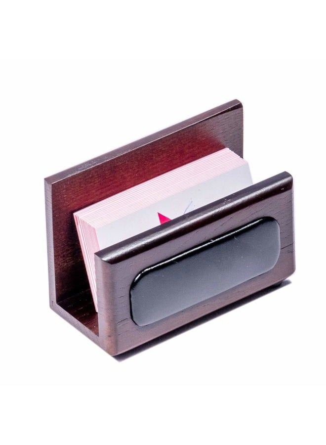 Dacasso Walnut & Leather Business Card Holder, Wood, Walnut and Black Leather, 10.79 x 5.08 x 7.62 cm - Image 4